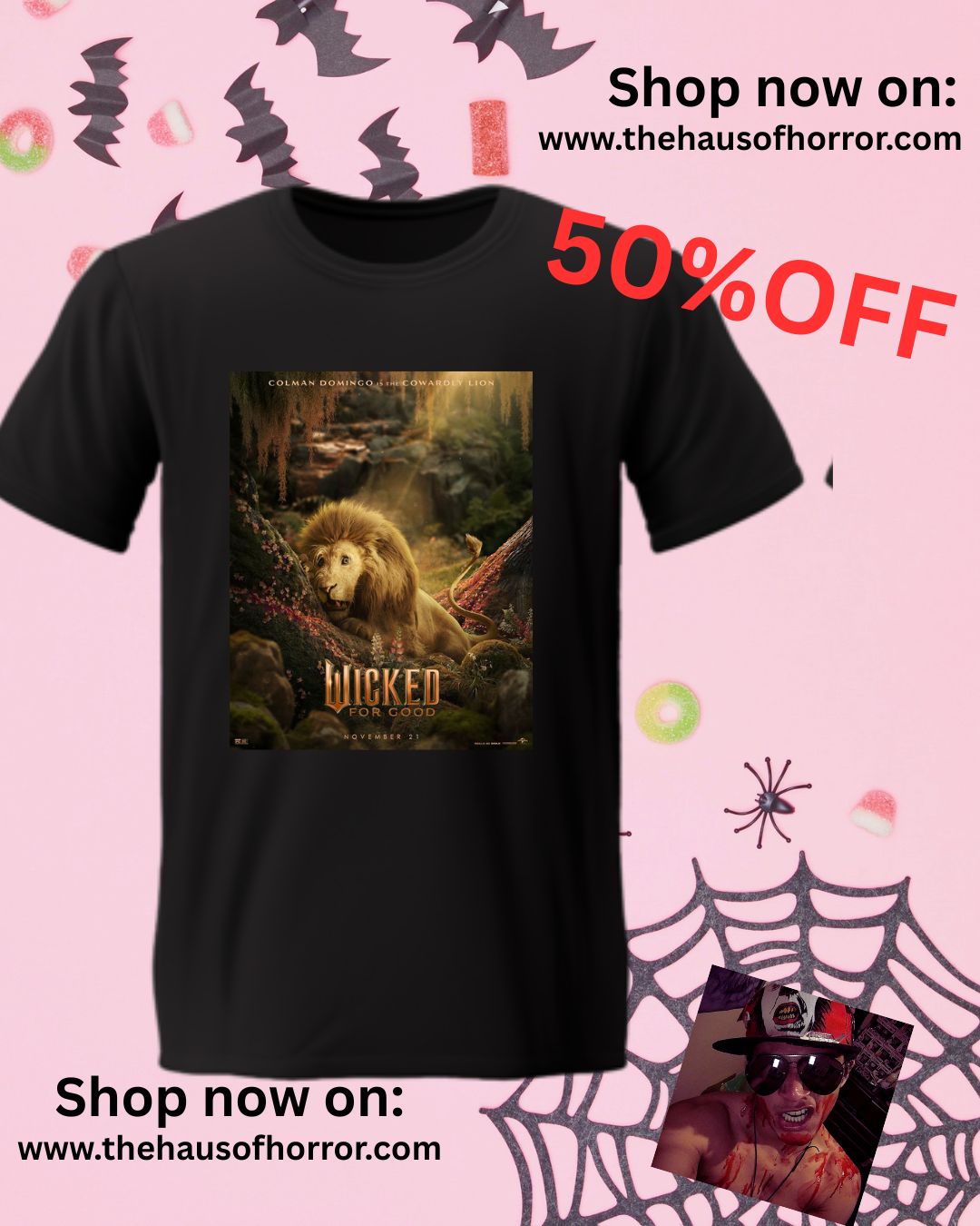 Wicked: For Good (2025) Movie T Shirt - unisex black tee LION